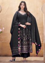 Roman Silk Black Ceremonial Wear Foil Print Readymade Anarkali Suit